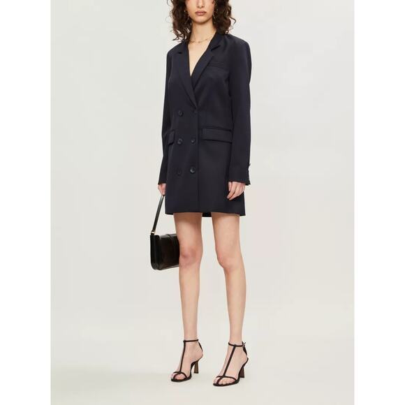 Reformation Chase Double Breasted Oversized Navy Blue Wool Blazer Dress Size XS - Picture 3 of 16